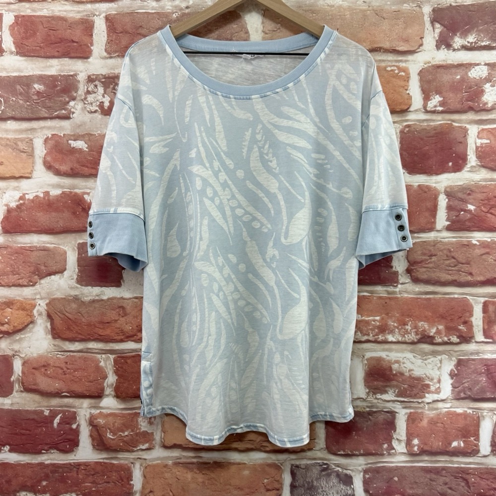 Anthropologie Jane + Delancey Top Women's XL Blue Abstract Slubbed Casual Shirt